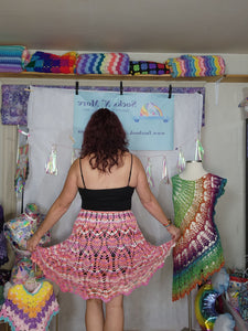 Crochet, Pink, Pineapple stitch, Short Skirt, Colorful, Boho, Hippie