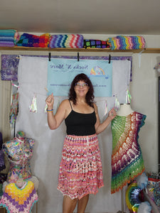 Crochet, Pink, Pineapple stitch, Short Skirt, Colorful, Boho, Hippie