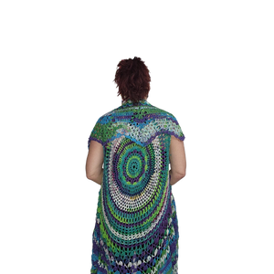 Boho Vest, One size fits most, Cotton Blend, Hippie, Hand Crochet, Boho Chic, Mermaid colors
