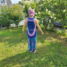 Fae Vest with Fringe Small Medium Blue Aqua Purple with Fringe Boho Festival Wear Hand Crochet