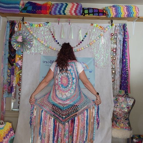 Fae Vest, Boho, Hippie, Pastel, Tie Die look, Festival