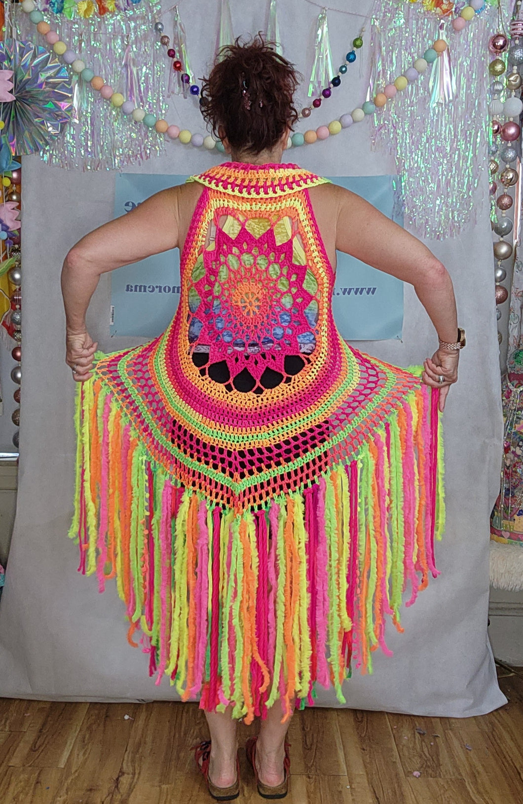 Fae Vest with Fringe Large Neon Color with Fringe Boho Festival Wear Fae Core