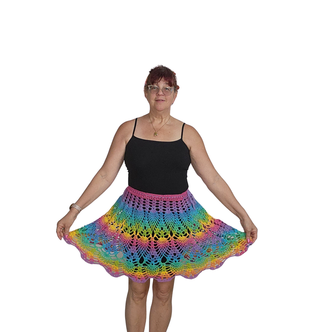 Crochet Cotton Rainbow Short Skirt Colorful Boho Hippie Festival Beach One size fits most