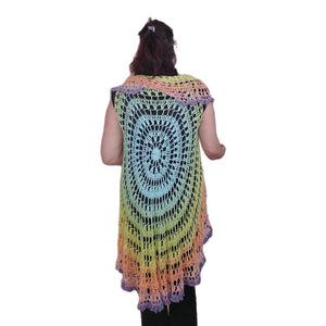 Circle, Mandala Vest, Cotton thread Yarn, Pastel colors, One size fits most, Casual, Coverup, Hand Crochet, Music Festival, Hippie