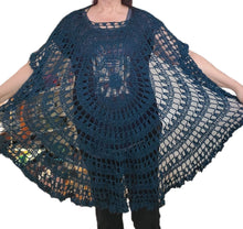 Circle Mandala Poncho, Asymmetrical, Sparkle, Navy Blue, Shawl