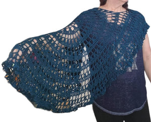 Circle Mandala Poncho, Asymmetrical, Sparkle, Navy Blue, Shawl