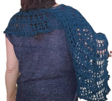 Circle Mandala Poncho, Asymmetrical, Sparkle, Navy Blue, Shawl