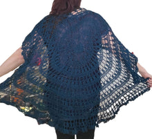 Circle Mandala Poncho, Asymmetrical, Sparkle, Navy Blue, Shawl