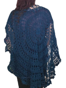 Circle Mandala Poncho, Asymmetrical, Sparkle, Navy Blue, Shawl