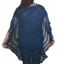 Circle Mandala Poncho, Asymmetrical, Sparkle, Navy Blue, Shawl