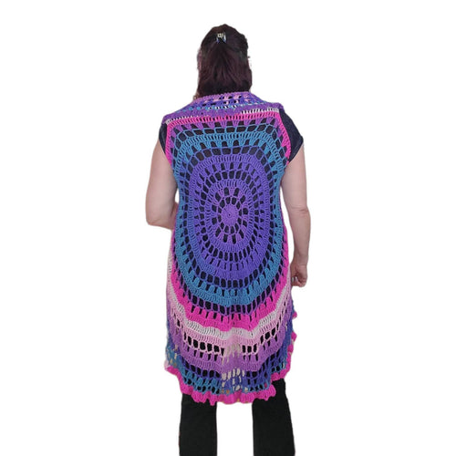 Circle, Mandala Vest, Acrylic Yarn, One size fits most, Casual, Coverup, Hand Crochet