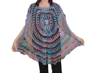 Poncho, Circle, Mandala, Sparkle Acrylic yarn, One size fits most