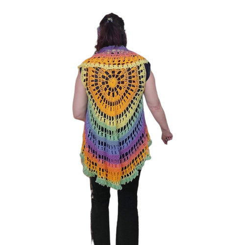 Circle, Mandala Vest, Acrylic Yarn, One size fits most, Casual, Coverup, Hand Crochet, Music Festival, Hippie