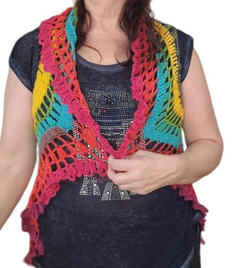 Circle, Mandala Vest, Acrylic Yarn, Casual, Coverup, Colorful, Hand Crochet, Music Festival, Hippie, Small