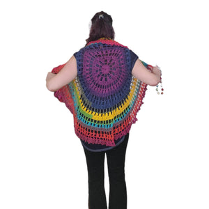 Circle, Mandala Vest, Acrylic Yarn, Casual, Coverup, Colorful, Hand Crochet, Music Festival, Hippie, Small