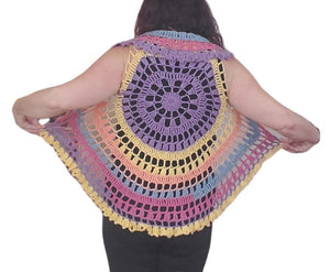 Circle, Mandala Vest, Acrylic Yarn, Pastel colors, Small, Casual, Coverup, Hand Crochet, Music Festival, Hippie