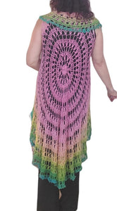 Mandala Long Circle Vest, Hand Crochet, Coverup, Cotton Yarn, One size fits Most up to a L, fashionable, Hippie, Boho,