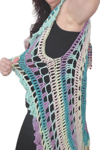 Long Mandala Circle Vest Acrylic Yarn, Hand Crochet, Coverup, One size fits Most, fashionable, Hippie, Boho,
