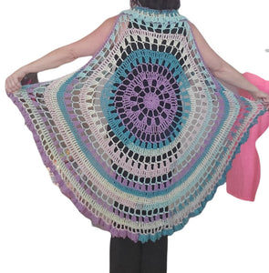 Long Mandala Circle Vest Acrylic Yarn, Hand Crochet, Coverup, One size fits Most, fashionable, Hippie, Boho,