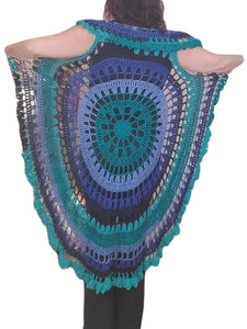 Mandala Circle Vest, Acrylic Yarn, Hand Crochet, Coverup, Purple, One size fits Most, fashionable, Hippie, Boho,