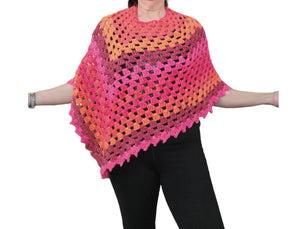 Poncho - Medium, Boho, Hippie, Retro, Coral