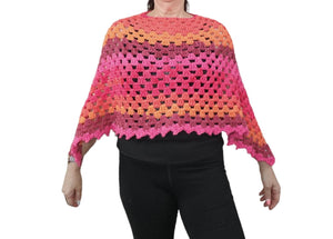 Poncho - Medium, Boho, Hippie, Retro, Coral