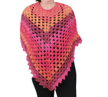 Poncho - Medium, Boho, Hippie, Retro, Coral