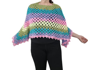 Poncho - Large, Boho, Hippie, Retro, Pink