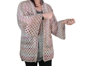 Cardigan, Sweater, Oversized, One size fits most, Pastel, Pink, Acrylic Yarn