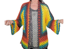 Cardigan, Sweater, Oversized, One size fits most, Acrylic Yarn, Colorful, Rainbow