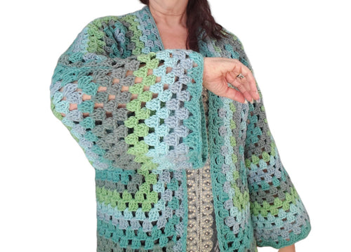Cardigan Sweater Greens Blues One size fits most