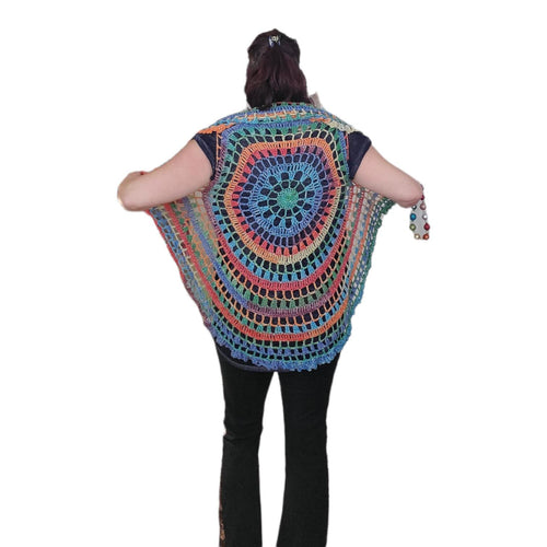 Circle, Mandala Vest, Acrylic Yarn, Small, Casual, Coverup, Hand Crochet, Music Festival, Hippie