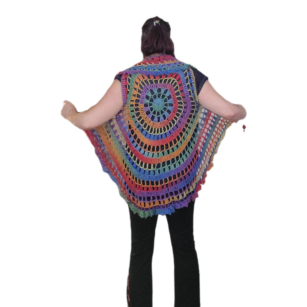 Circle, Mandala Vest, Acrylic Yarn, One size fits most, Casual, Coverup, Hand Crochet, Music Festival, Hippie