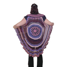 Long Mandala Circle Vest Acrylic Yarn, Hand Crochet, Coverup, Purple, One size fits Most, fashionable, Hippie, Boho,