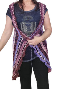 Long Mandala Circle Vest Acrylic Yarn, Hand Crochet, Coverup, Purple, One size fits Most, fashionable, Hippie, Boho,